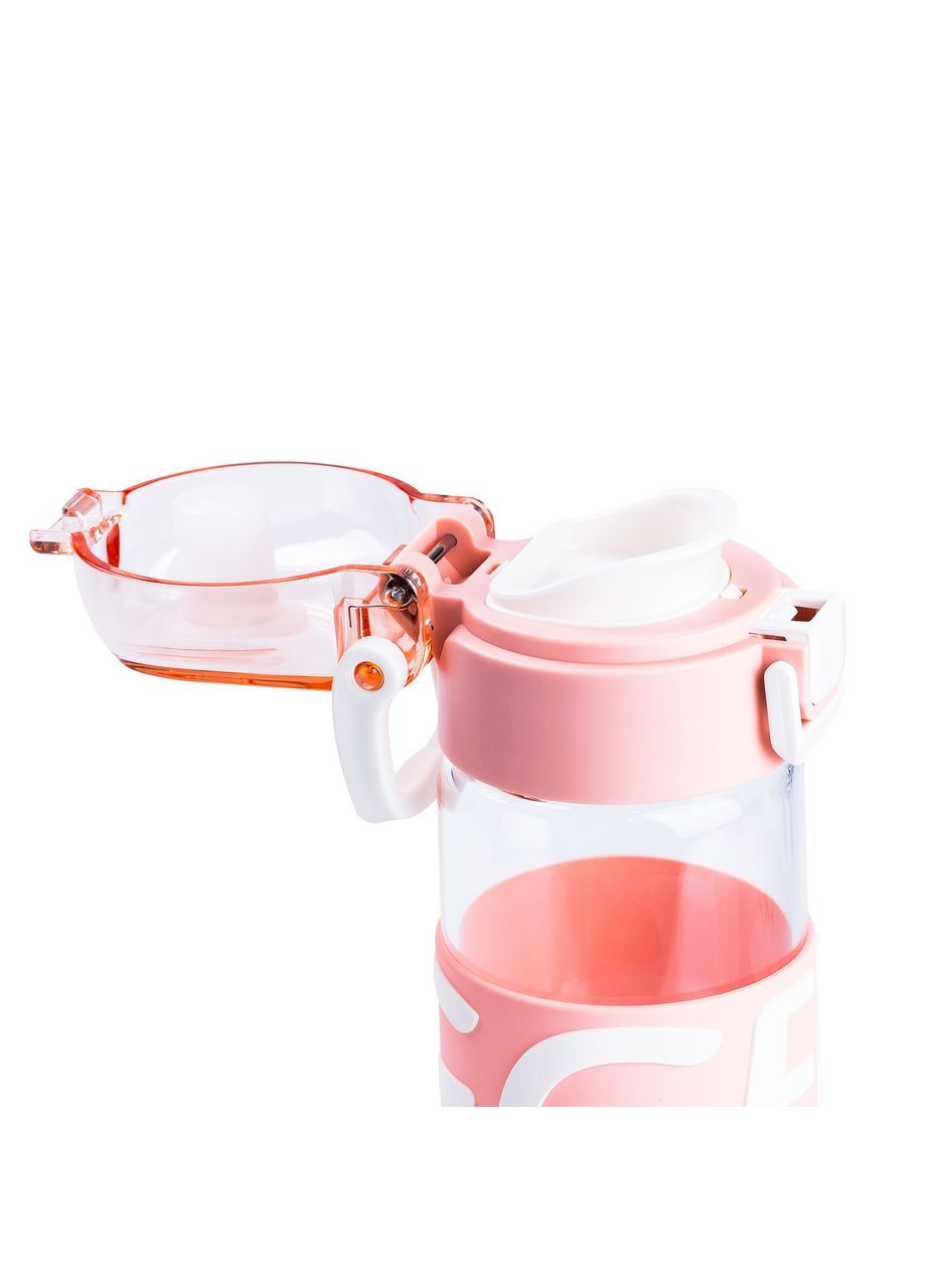 Пляшка для води 460 мл скляна з пластиковою кришкою Рожевий HP17299P Happy Life (370974350)