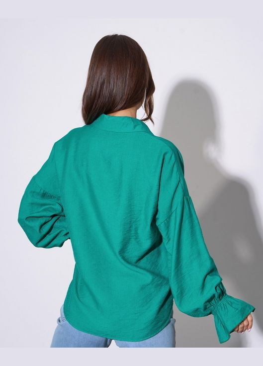 Зеленая повседневный рубашка однотонная ISSA PLUS с длинным рукавом