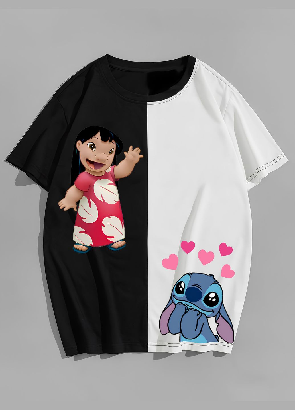 Комбінована футболка оверсайз ліло і стіч стильна унісекс No Brand