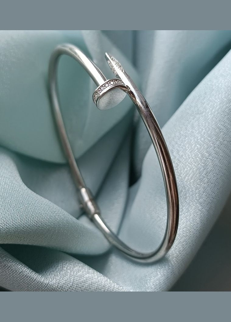 Серебряный браслет женский Гвоздь с белыми камнями 18 см серебро 925 пробы Родированное 3003р 8.85г Nobrand (363969316)