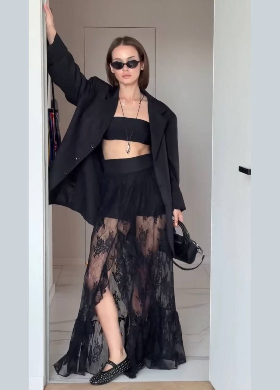 Черная повседневная однотонная юбка женская Гермес