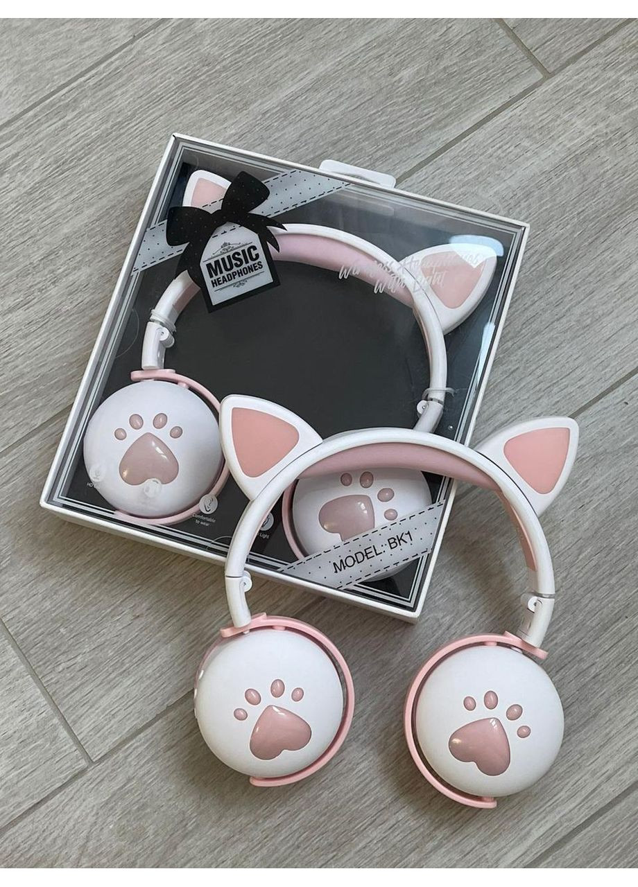 Детские беспроводные стереонаушники "CAT" BK1 с кошачьими ушками и LED-подсветкой Белая-пудра Atd (366817466)