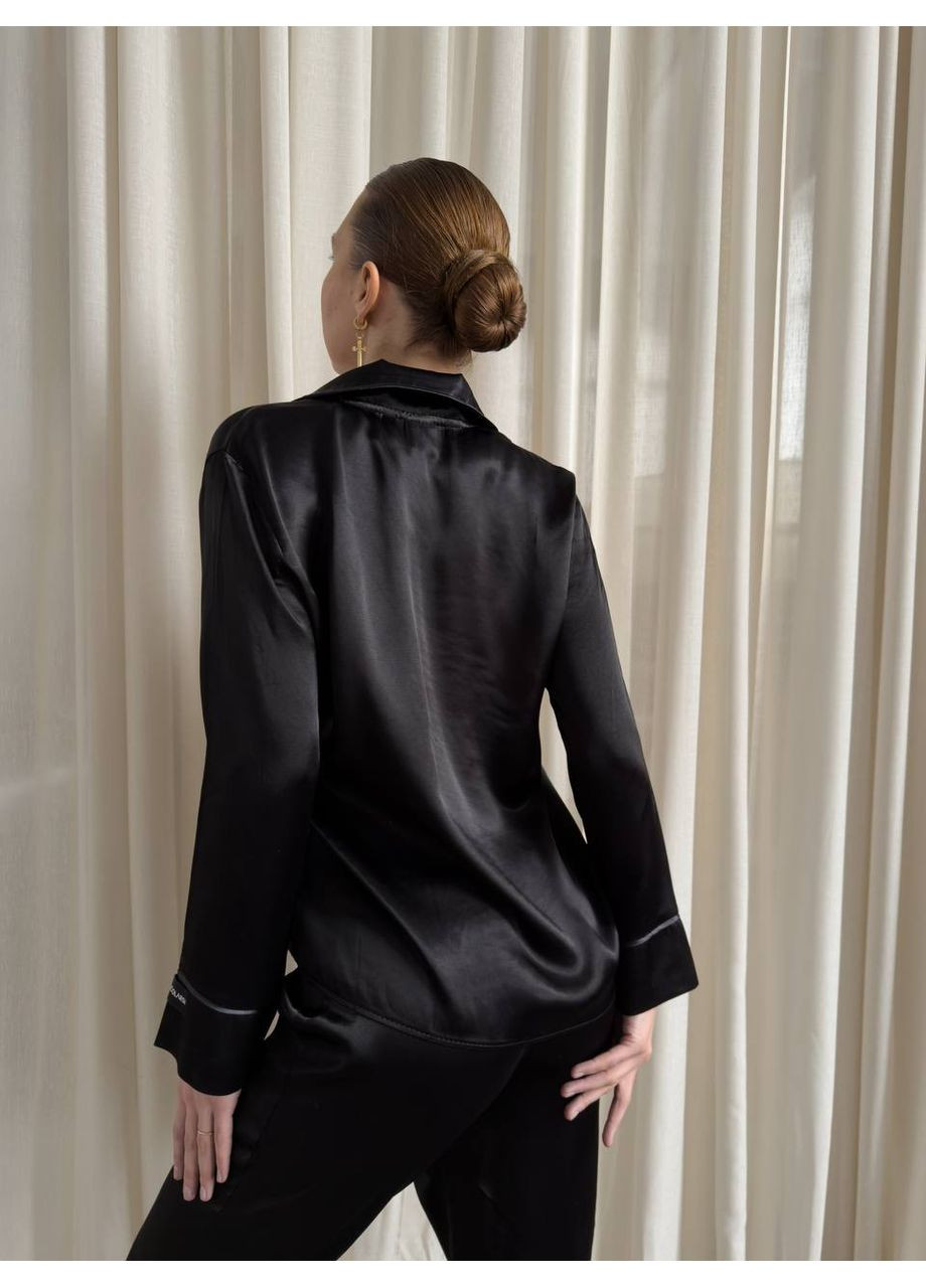 Чорна всесезон жіноча піжама | чорна преміум сорочка + брюки Vital-Textile 1246