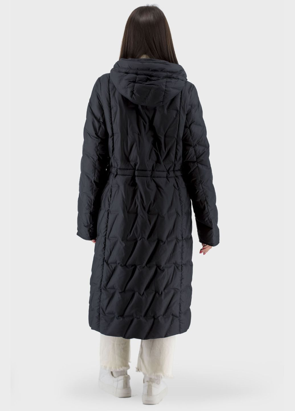 Черное демисезонное Длинное женское стеганное пальто на синтепоне, с капюшоном и воротником-стойкой, casual стиль Snow Owl (, ), 37641 No Brand