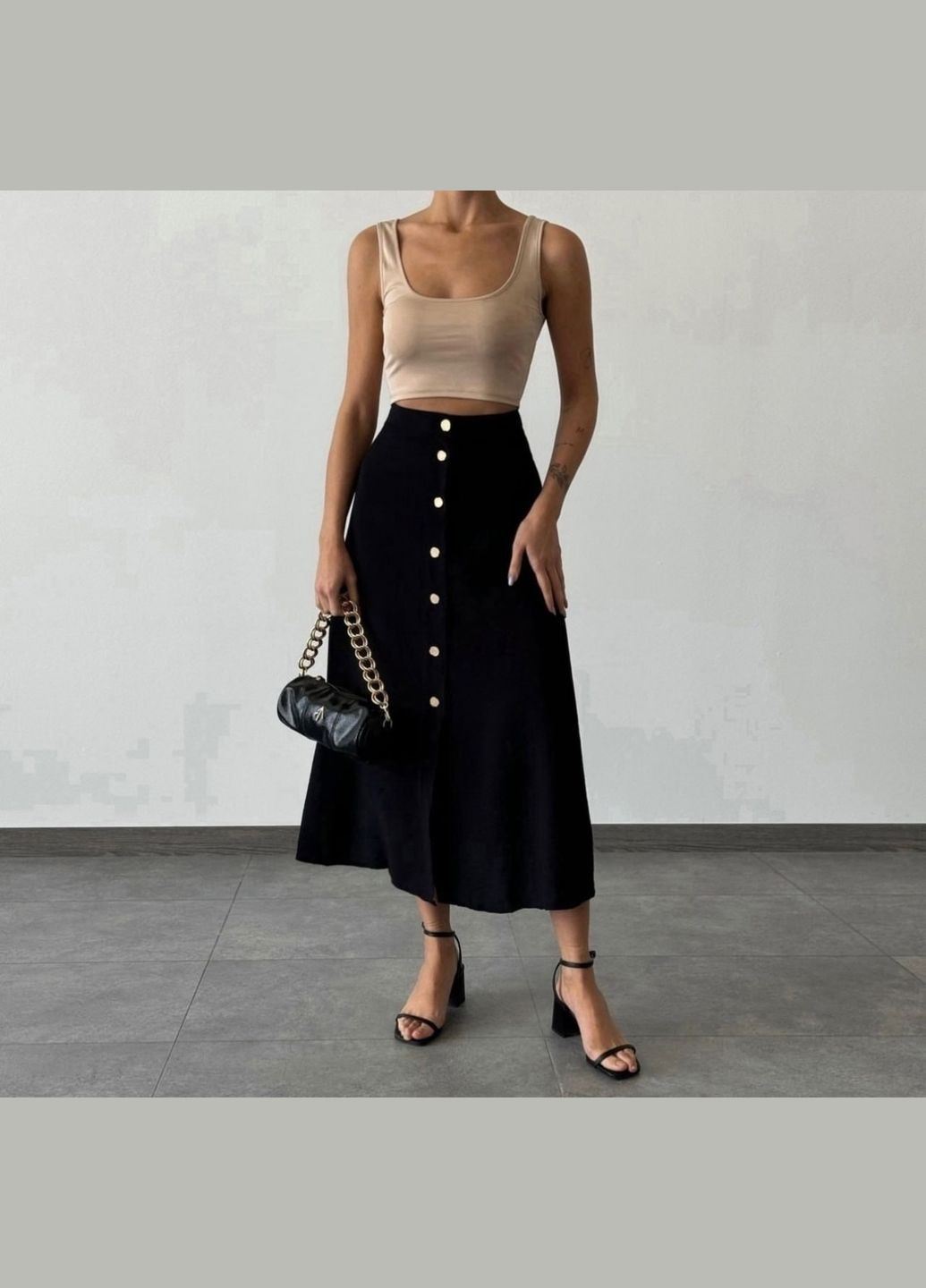 Черная юбка на пуговицах Fashion