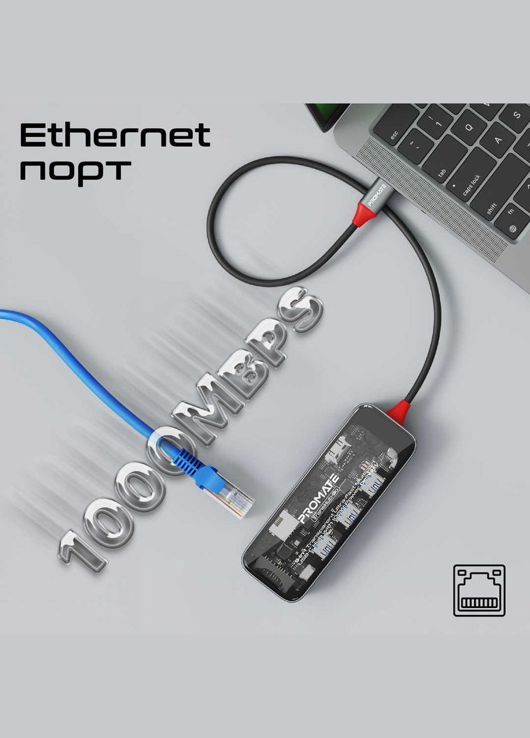 USB-хаб TransHub-Go USB Type-C 9-в-1 Grey Promate (336959316)