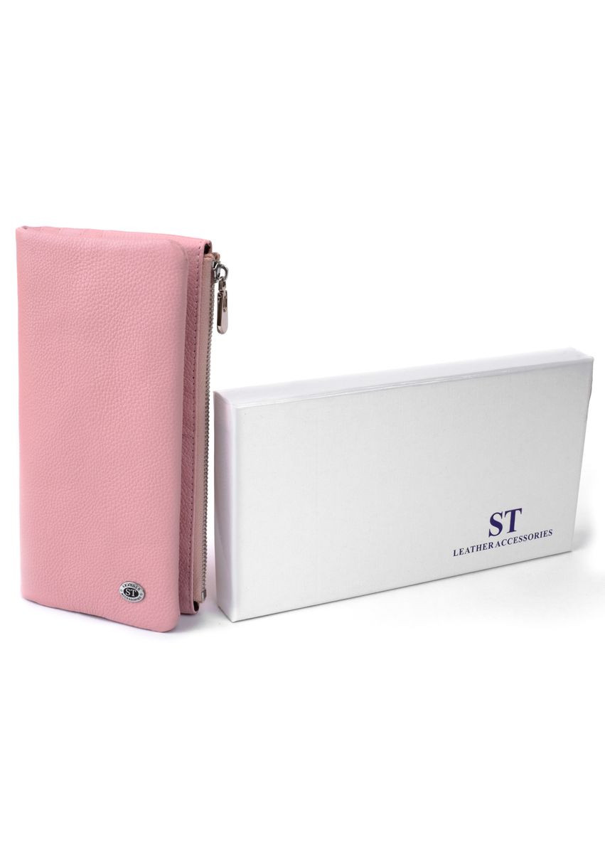 Женский кошелек на кнопке с карманом на молнии из натуральной кожи розовый (sku_19201) No Brand (328218815)