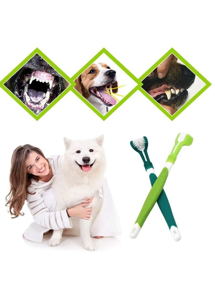 Тройная зубная щетка для котов и кошек Зеленая No Brand - (323235736)