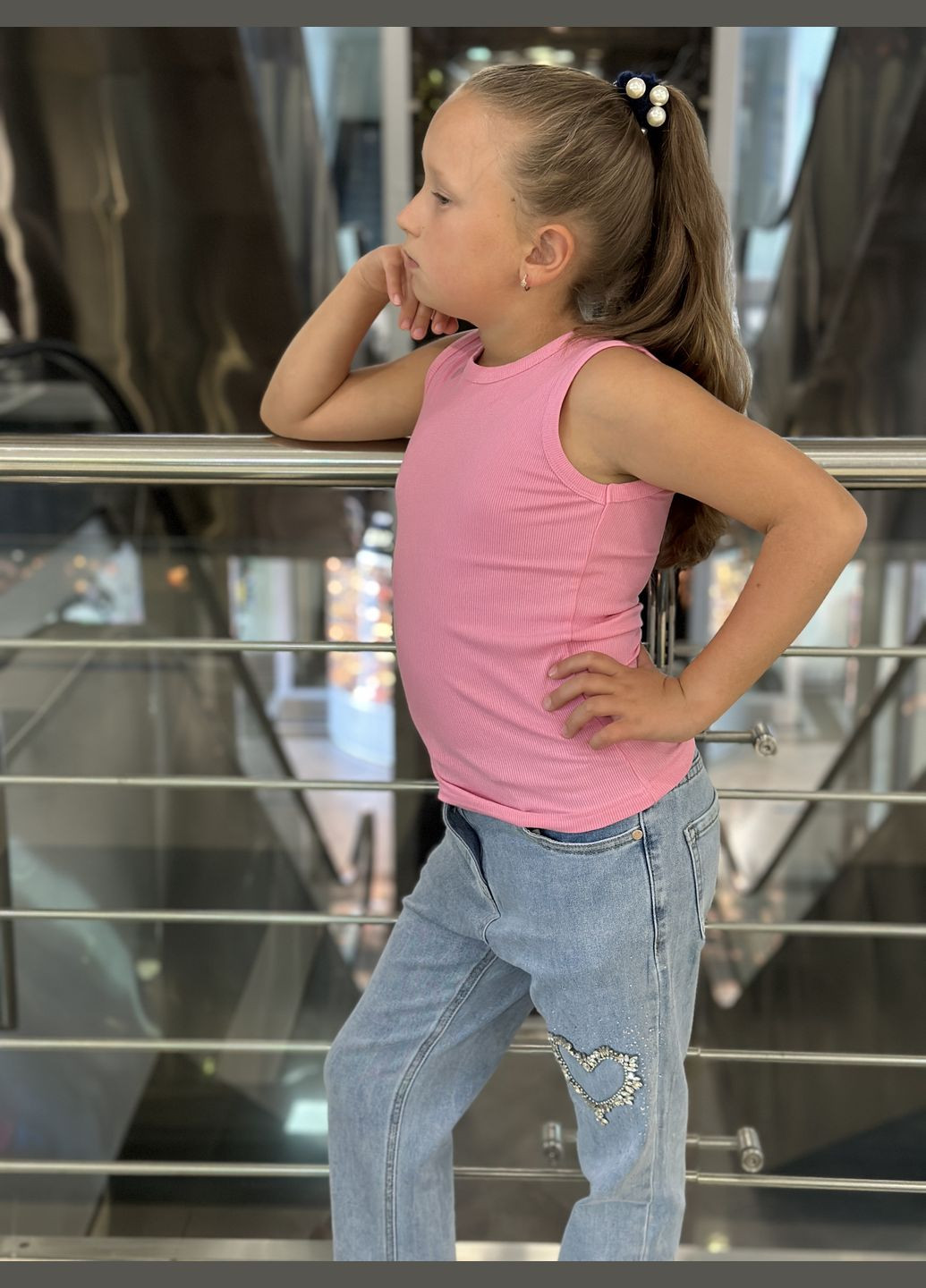 Топ-майка в рубчик для дівчинки рожевий To Be Too (324610465)