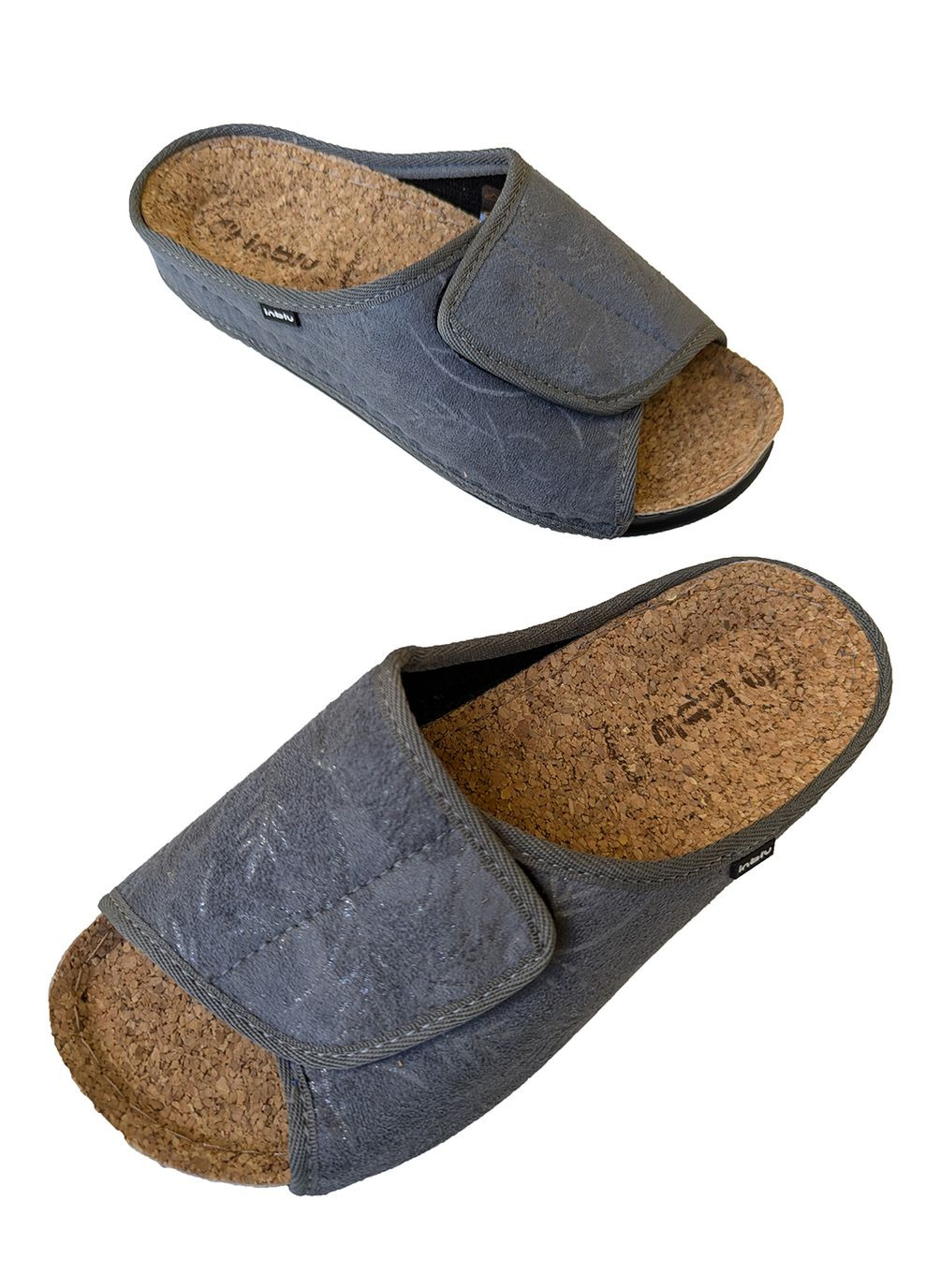 Серые тапочки женские на пробковой стельке с липучкой открытые Inblu