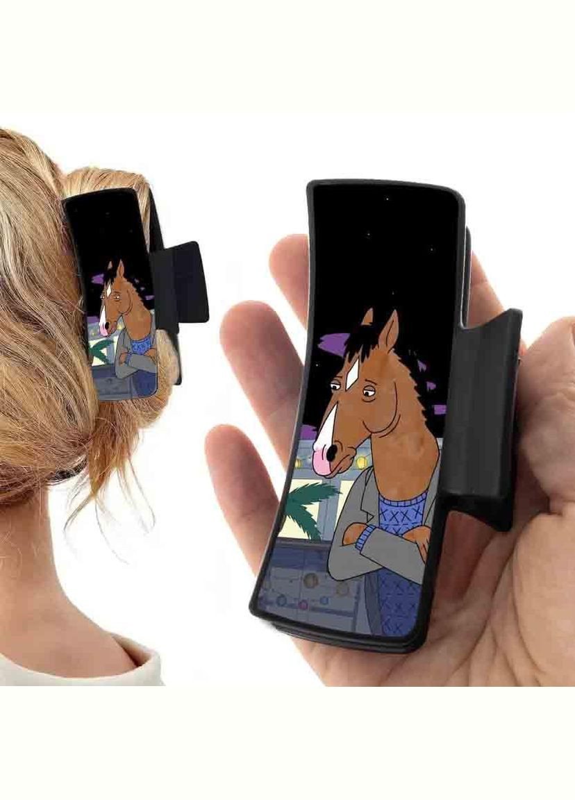 Заколка крабик для волосся жіноча затискач шпилька Мультсеріал Кінь БоДжек #004 чорна No Brand (315631025)