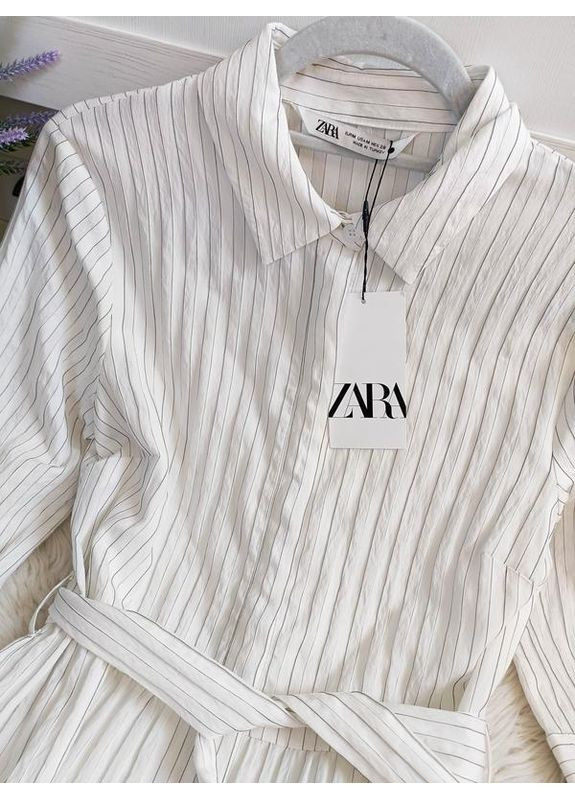 Білий сукня-сорочка у смужку з паском Zara
