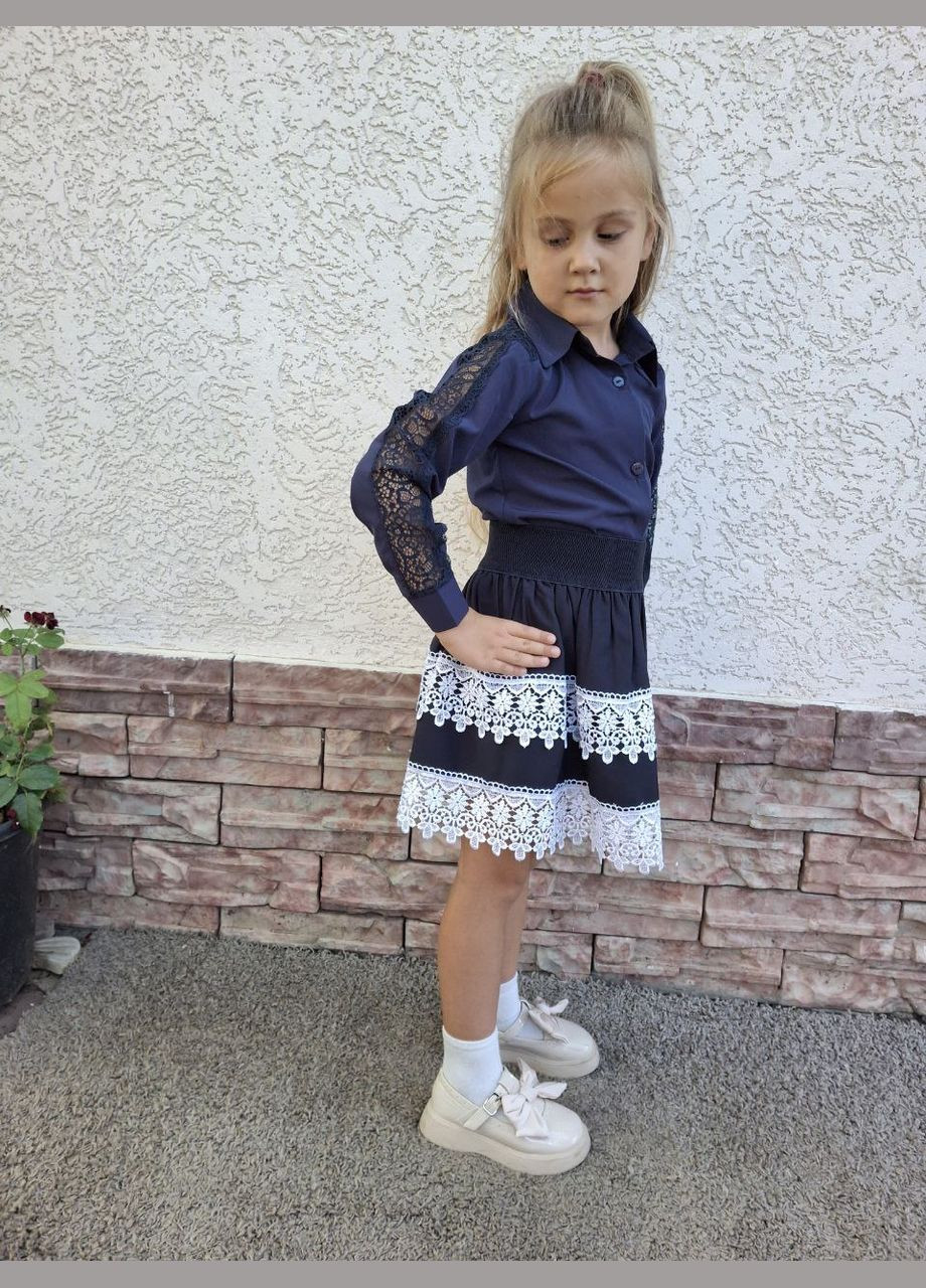 Шкільна спідниця для дівчинки з мереживом в синьому кольорі, розміри 116-146 No Brand (343053430)