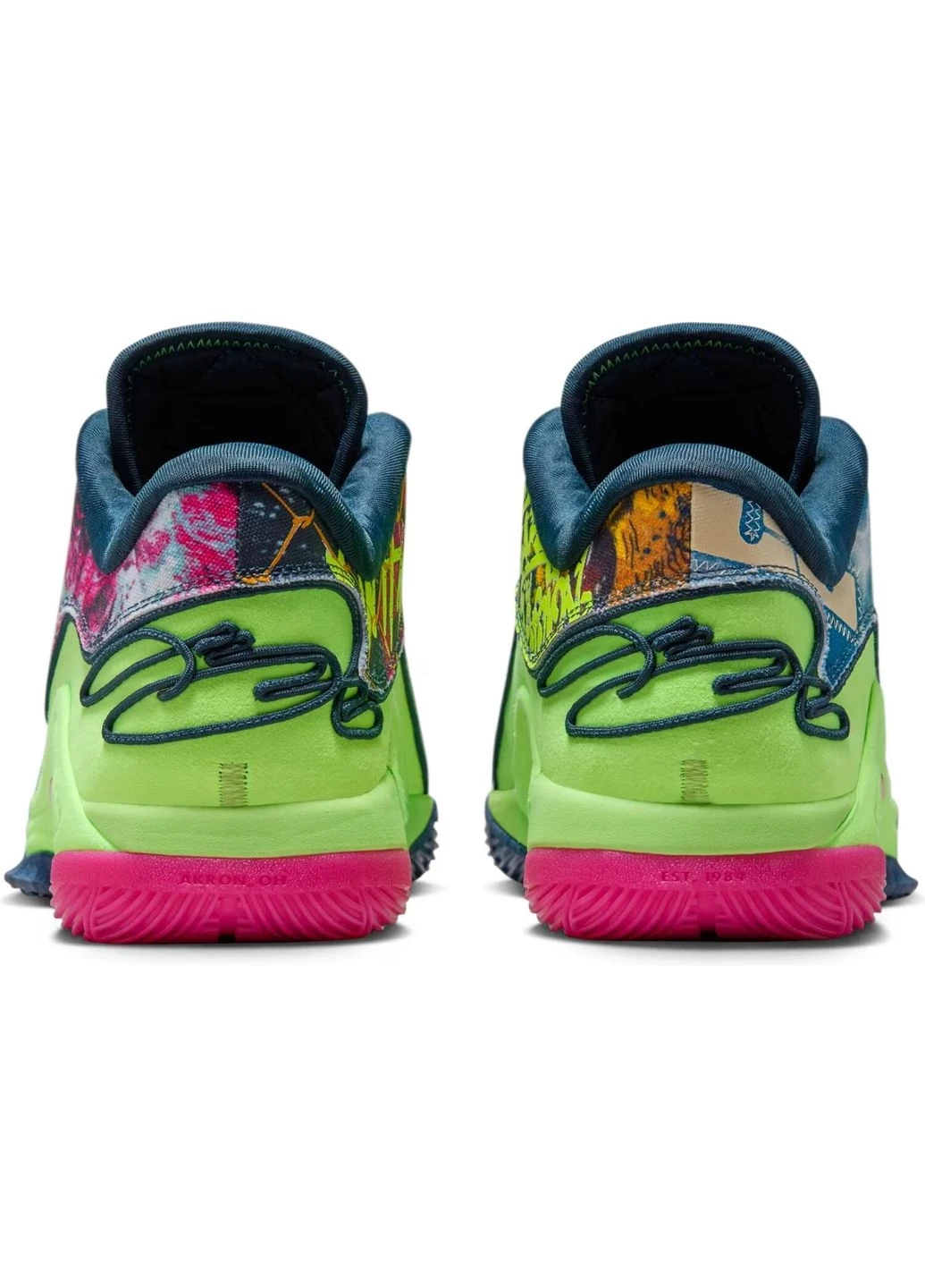 Цветные кроссовки баскетбольные сине-розово-салатовые hv8451-400 Nike LEBRON XXII BW