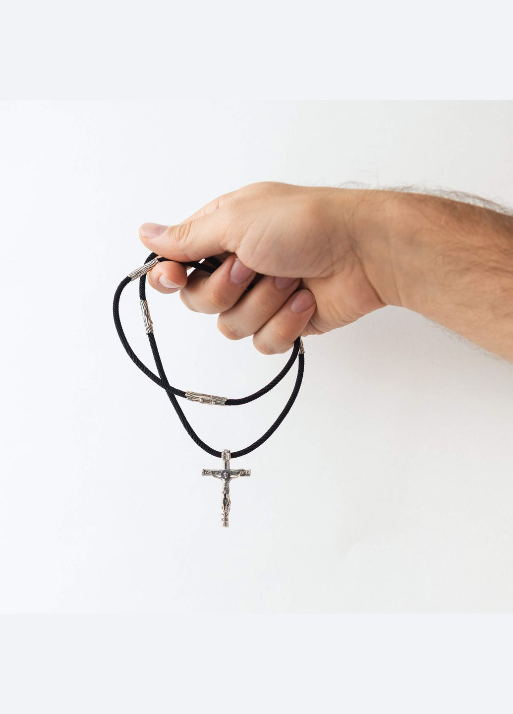 Православний срібний хрест Розп'яття. Спаси та Збережи на шнурку 847 65 Oniks (264295603)