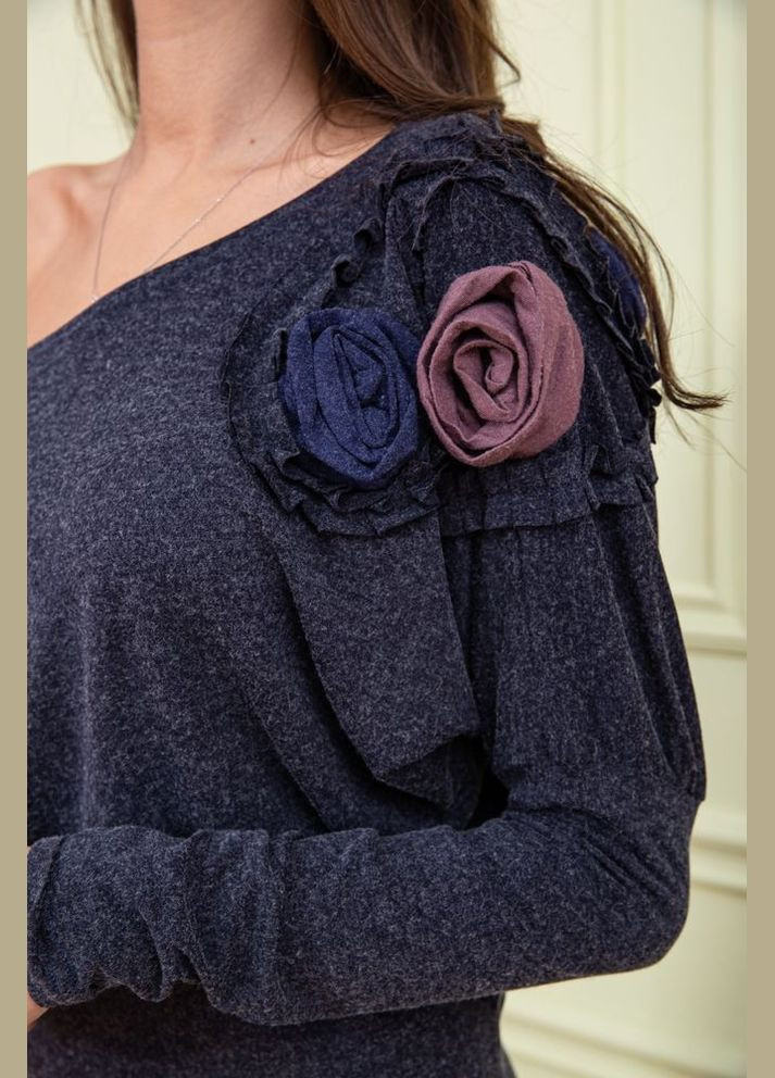 Синя вовняна приталена сукня, темно-сірого кольору, Ager