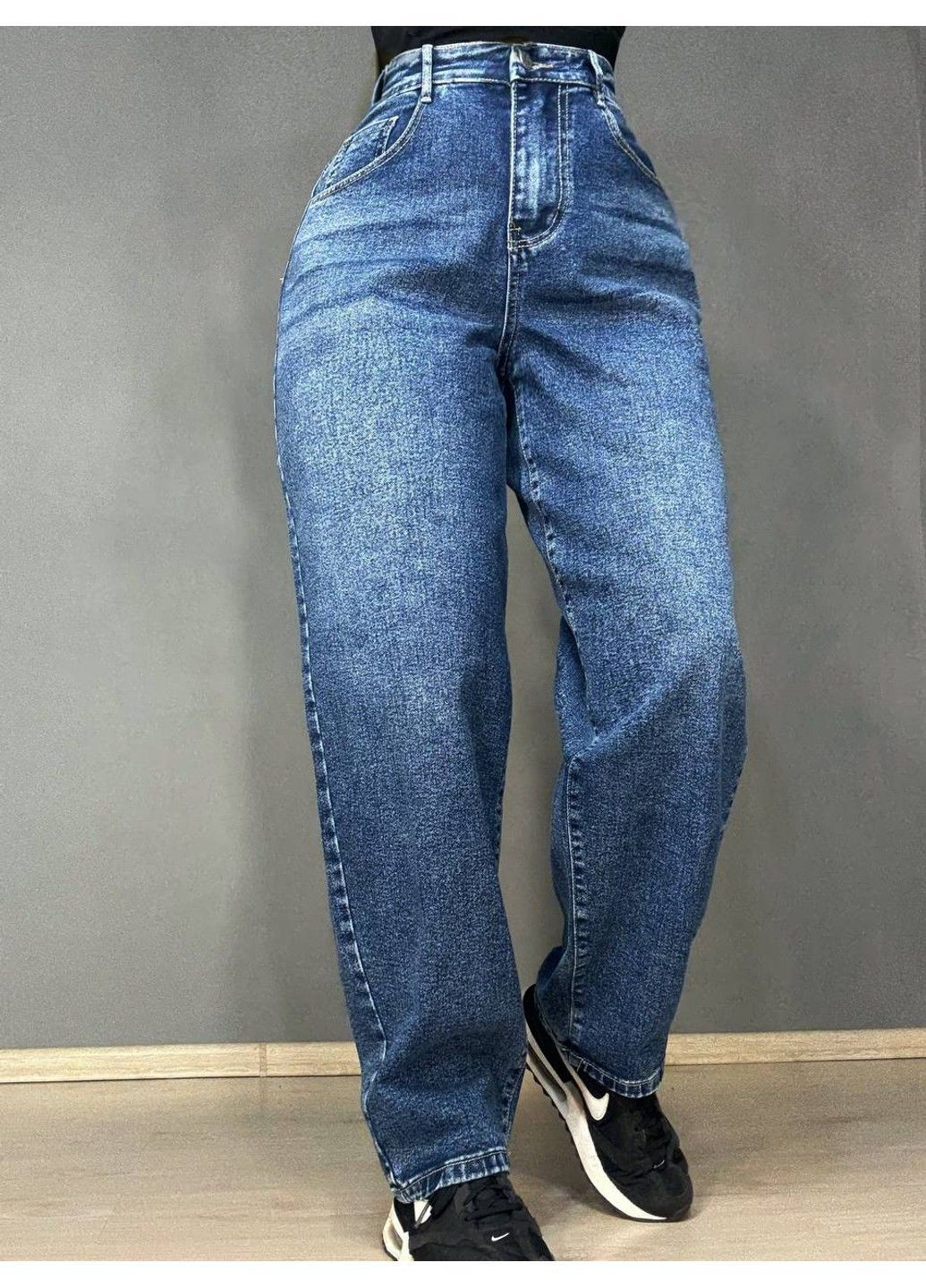 Джинси жіночі Trelucky 0263-3 мом baggy банани великі розміри сині No Brand - (362024317)