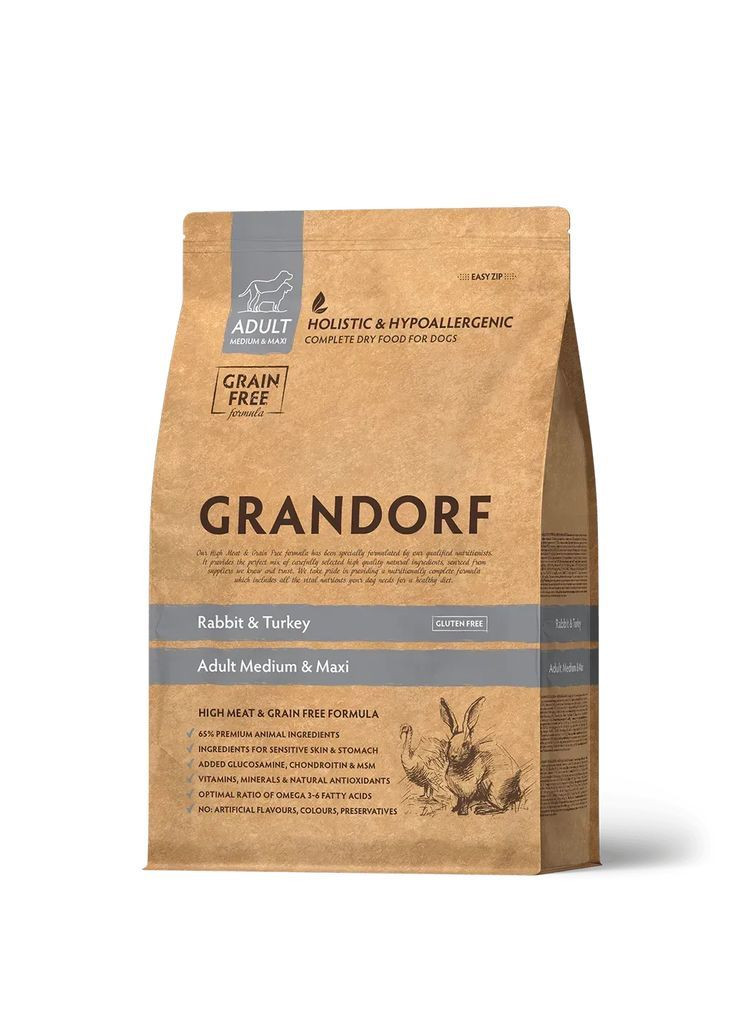 DOG ADULT MEDIUM & MAXI Rabbit & Turkey – кролик и индейка для взрослых собак средних и больших пород 3 кг Grandorf (366644850)