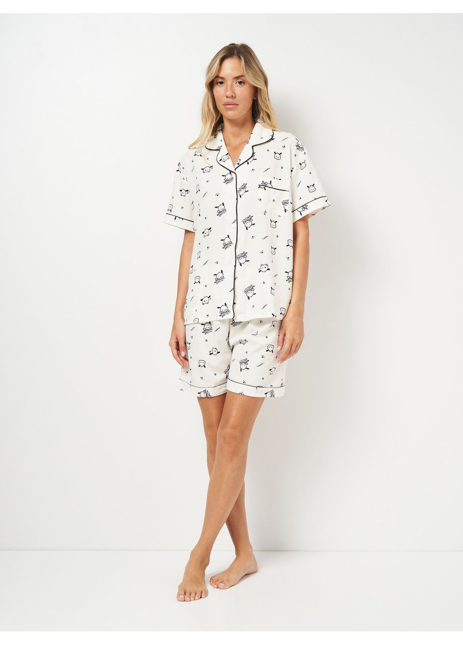 Белая всесезон женская лёгкая пижама с пёсиками, белый, No Brand
