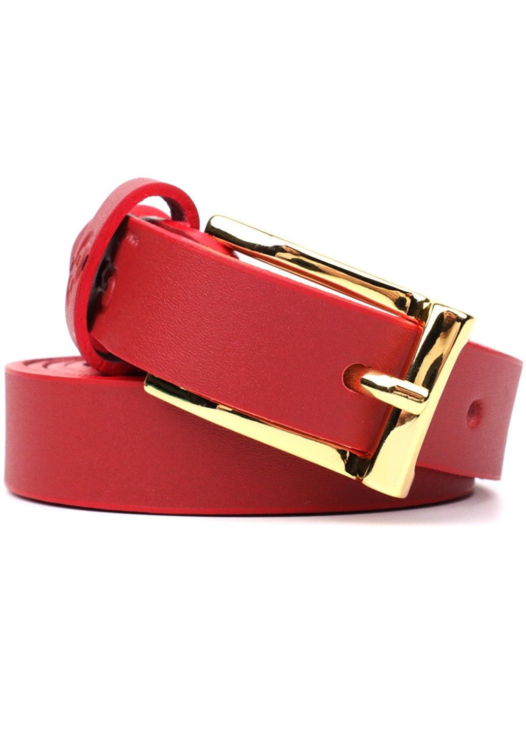 Яркий тонкий кожаный ремень для женщин 22951 Красный Grande Pelle (362971707)