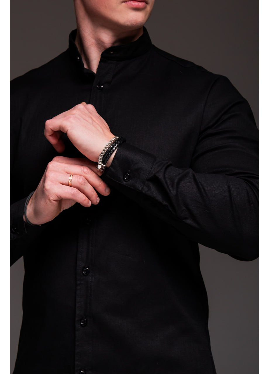 Черная повседневный, вечерний, классическая, кэжуал рубашка однотонная Vakko