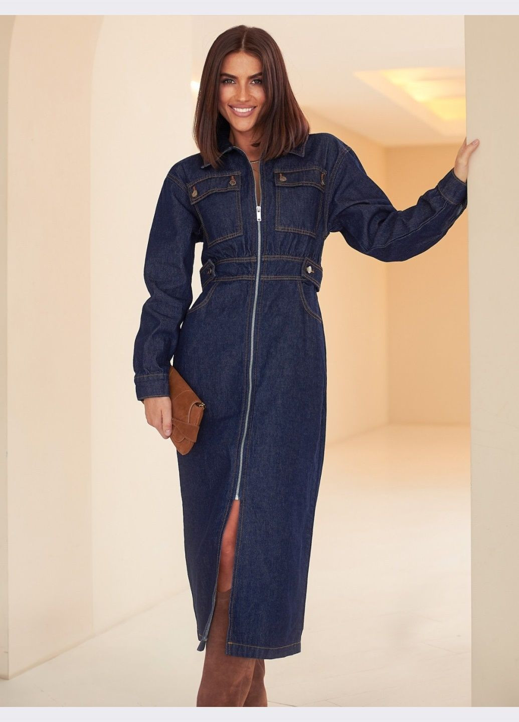 Темно-синя кежуал джинсова сукня темно-синього кольору на блискавці Dressa однотонна