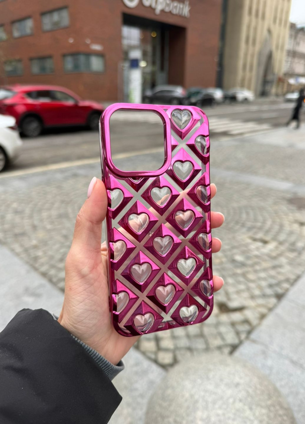 Чехол силиконовый для iPhone 14 Pro Hearts Metall Pink / чехол айфон 14 про розовый No Brand (314693939)