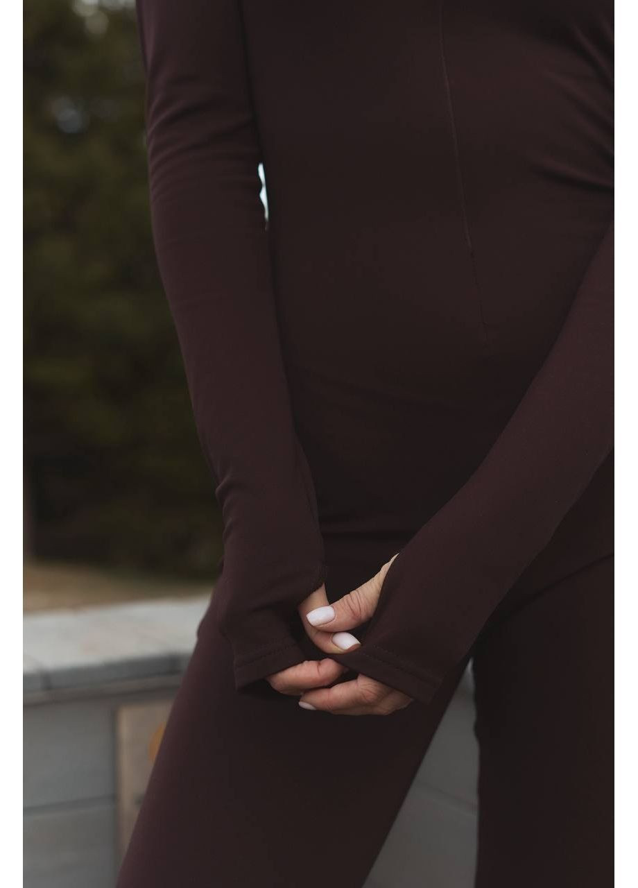 Жіночий приталений комбінезон на флісі MonCher комбінезон-брюки коричневий повсякденний