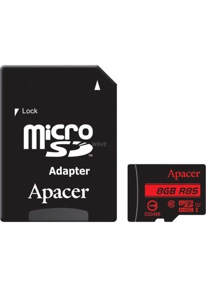 MicroSDHC (UHS-1) 8Gb класс 10 R85MB/s (adapter SD) (AP8GMCSH10U5-R) Apacer (357474776)