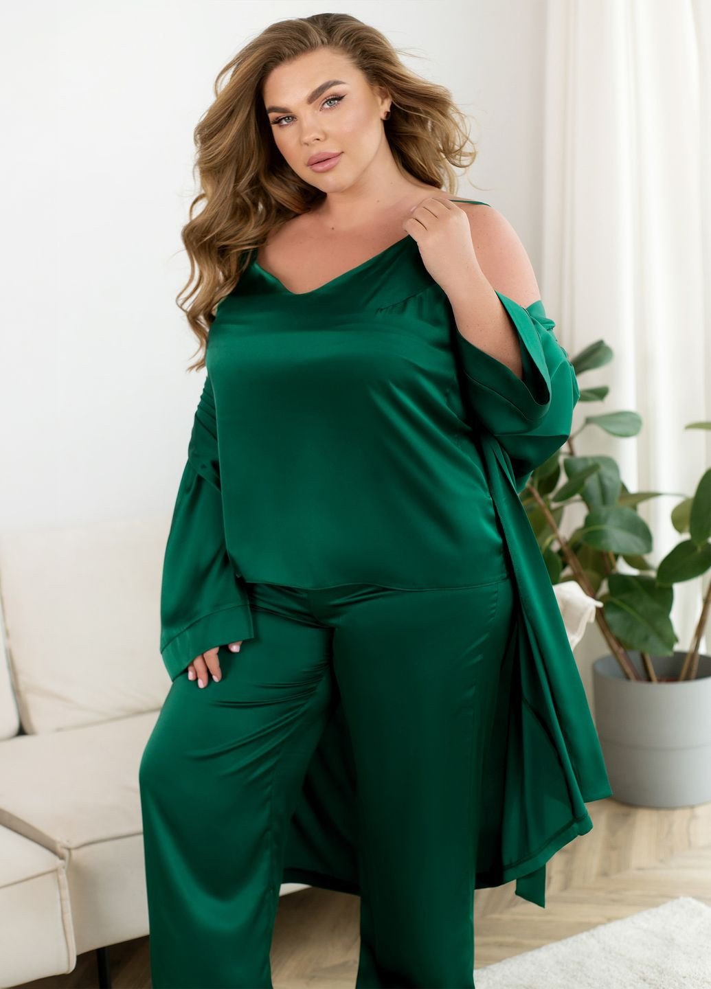 Зелений демісезонний домашній комплект трійка No Brand