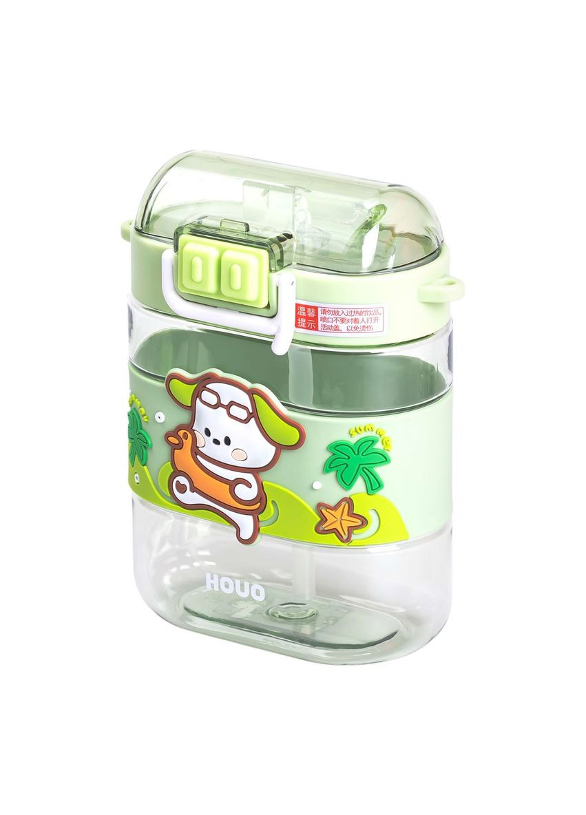 Пляшка для води дитяча з трубочкою та ремінцем 560 мл пляшечка для пиття в школу 15 см Зелена HP-14-36GR Jooki (358705588)