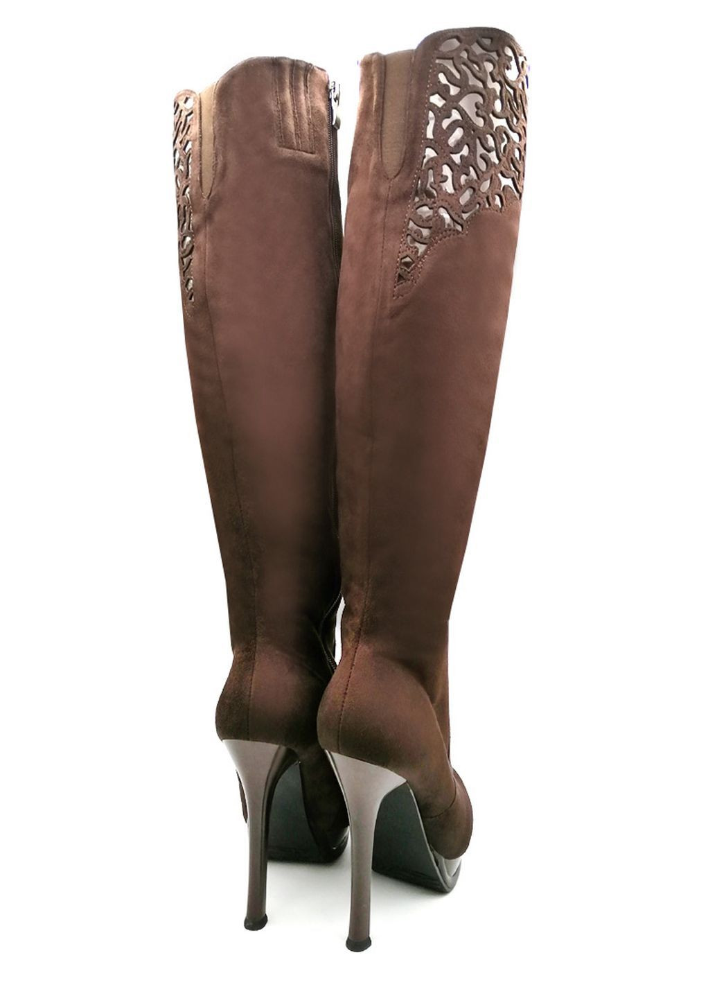 Зимние коричневые зимние ботфорты на каблуках. размер 36 (23,5см.) ботфорты Fashion с аппликацией