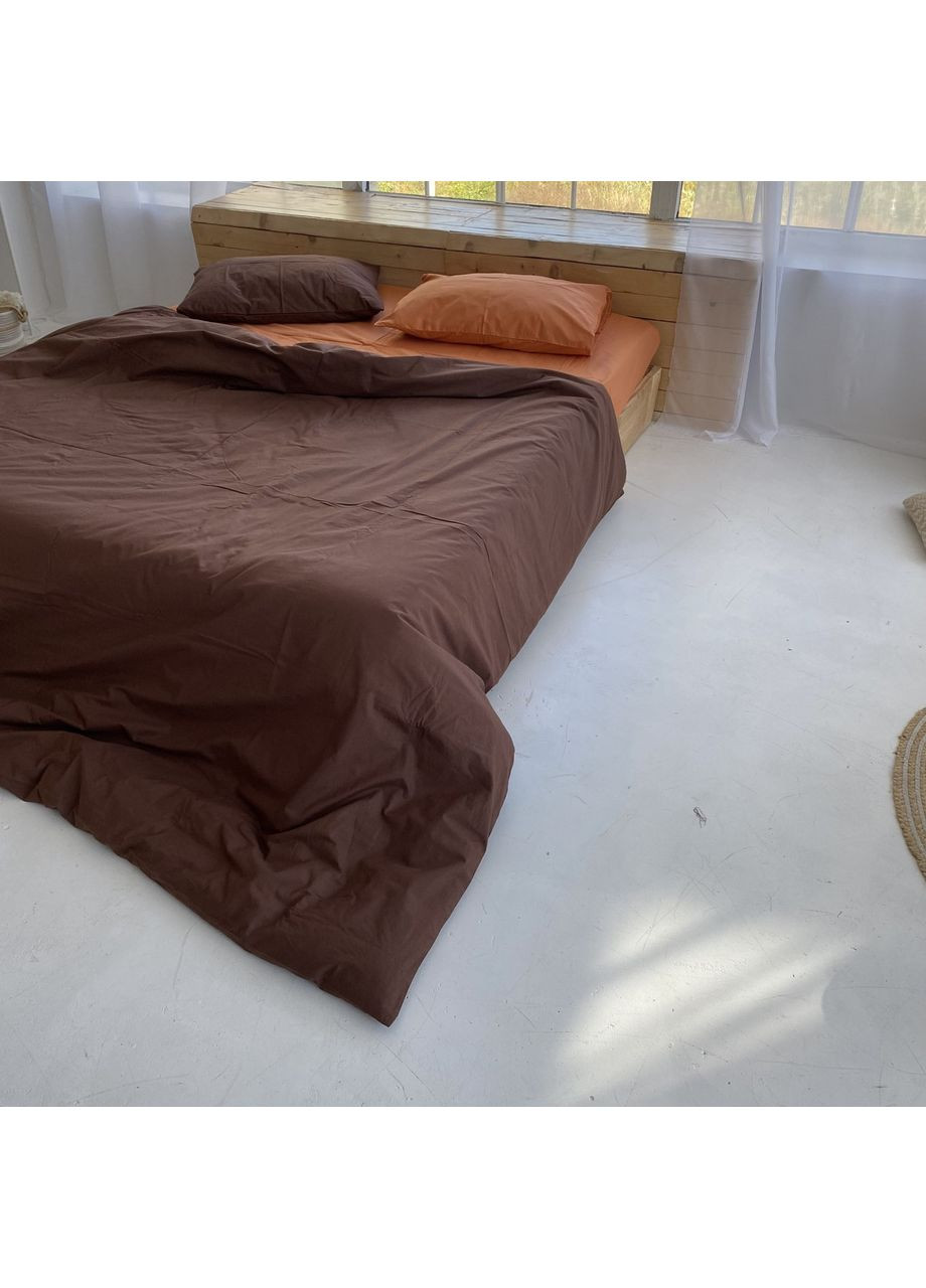 Постельное белье с резинкой Теракот+шоколад ранфорс Евро размер, наволочки 70/70 No Brand (363193016)