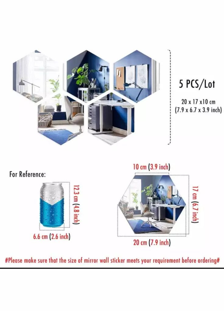 Дзеркальні пластикові наклейки шестикутні 17 х 20 х 10 см Б239-5 шт No Brand (302242298)