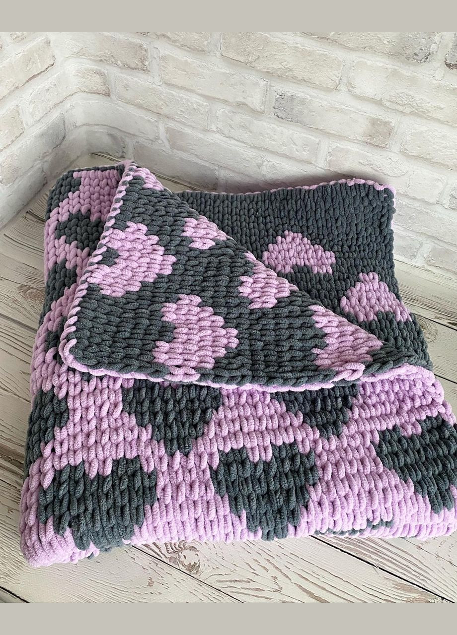 Теплый вязаный плед покрывало в детскую кровать тележку с сердечками двухсторонний S=85х95 см подарок новорожденному No Brand (369505257)