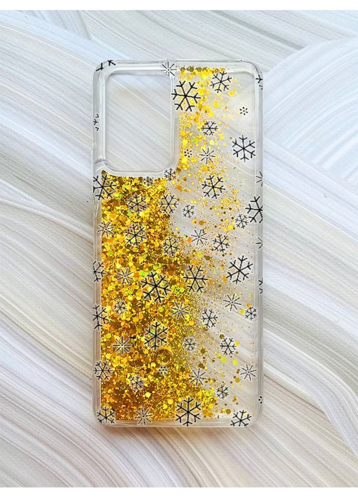 Чохол з плаваючими блискітками для Xiaomi Redmi Note 10 Pro/10 Pro Max Золотий Фон Сніжинки (принт 204) CASE CONTROL (362963713)