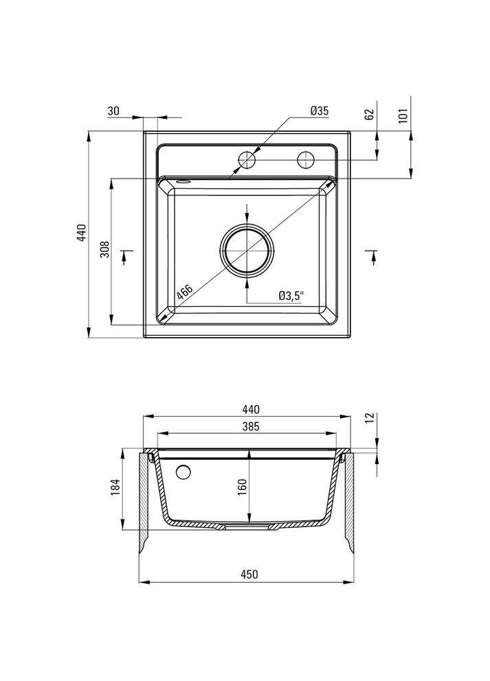 Мытье Zorba 440 х 440 х 184 мм Grey (ZQZ_S103) Deante (322907526)