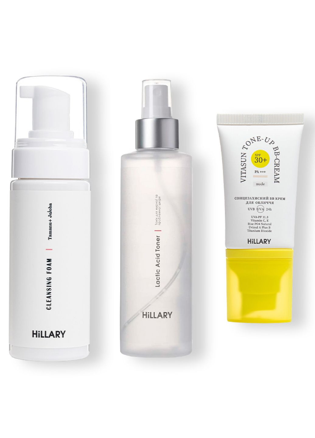 Солнцезащитный BB-крем SPF30+ Nude + Очищающий набор по жирной коже Hillary (295943422)