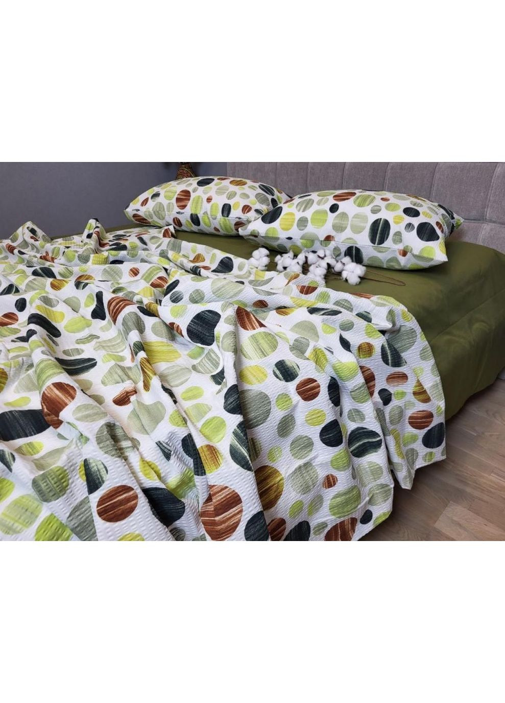 Постільна білизна Карамелька хакі, ранфорс гофра (жатка) Полуторний розмір, наволочки 50/70 No Brand (364217075)