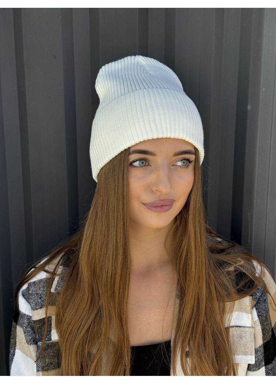 Шапка женская демисезонная базовая в рубчик белая FERO (367581597)
