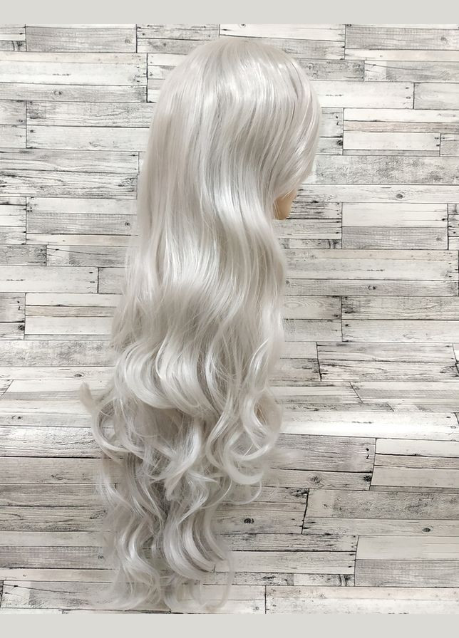 Перука сіра попеляста довга хвиляста з довгим чубчиком жіноча для жінок 80см зі штучного волосся No Brand 3500 (303133413)
