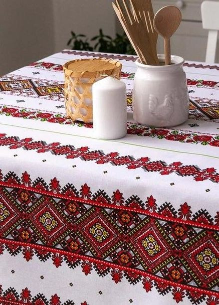 Скатертина для кухні на стіл тканинна з льону в українському стилі вишиванки 150х220 см (Е05015В-2-01) No Brand (308754746)