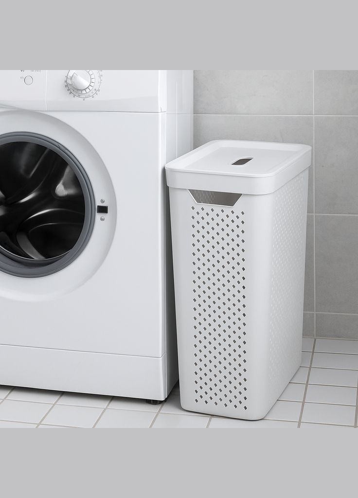 Кошик для білизни вузький з кришкою 25 л Simple білий Алеана (364195623)