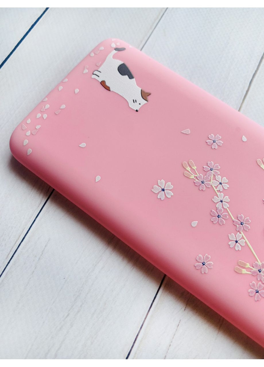 Матовий рожевий чохол на Samsung Galaxy A15 (A155) / M15 Котик і сакура (принт 283) Creative (360668219)