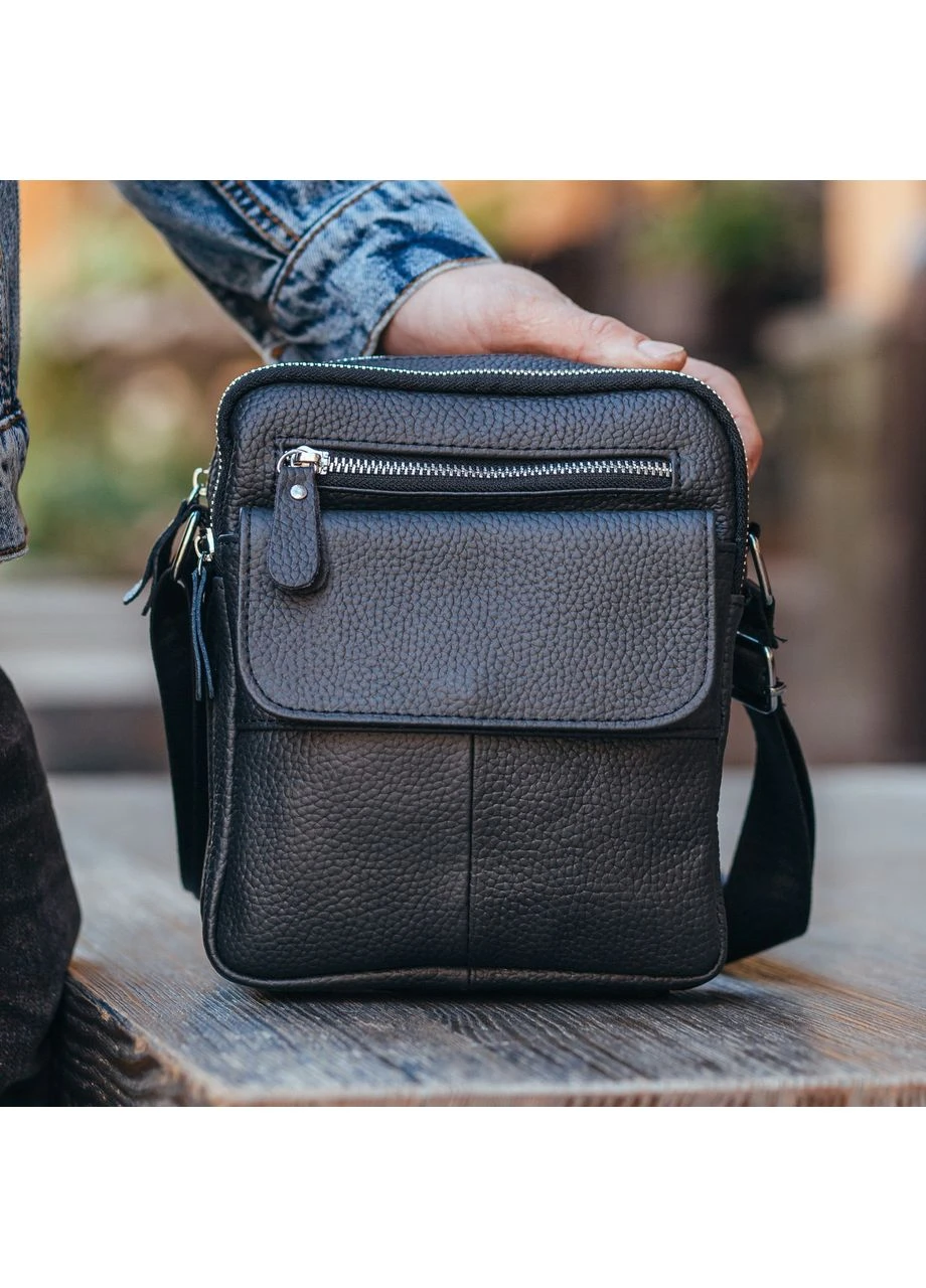 Кожаная мужская сумка через черное плечо 4134A Tiding Bag (336551827)