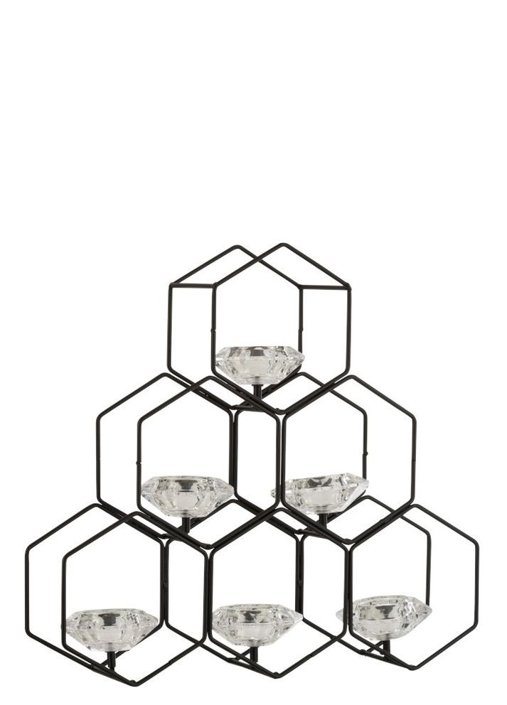 Підсвічник металевий чорний в формі сот на 6 свічок висота 42 см (7540) J-Line (303354545)