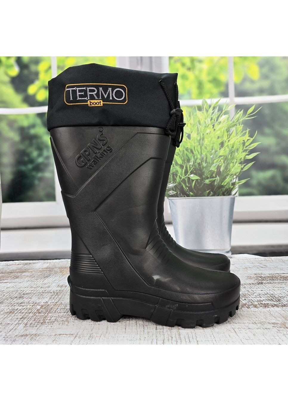 Черные повседневные зимние сапоги мужские рыболовные высокие пенковые с меховой вставкой Gipanis