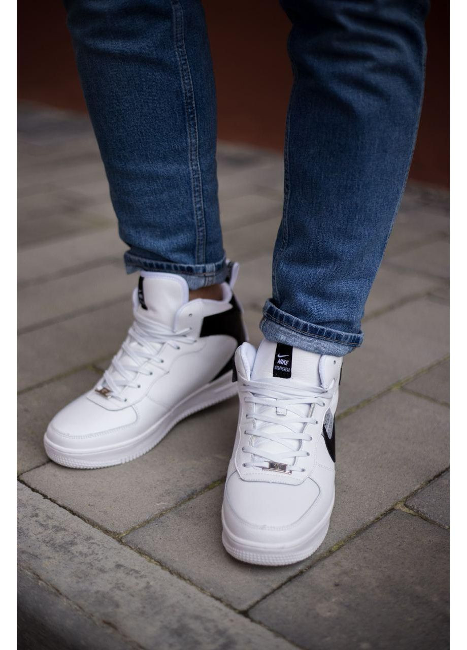 Чорні Зимовий кросівки чоловічі nike air force 1 black white v2 найк аір форс 1 преміум No Brand