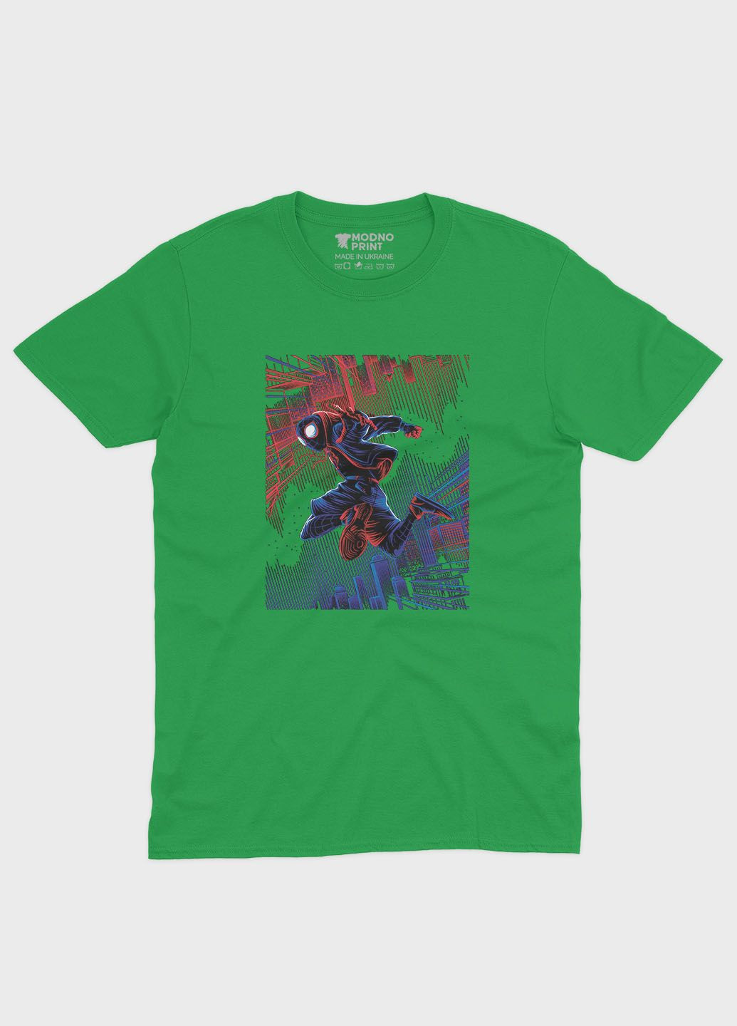 Зеленая демисезонная футболка для мальчика с принтом супергероя - человек-паук (ts001-1-keg-006-014-061-b) Modno