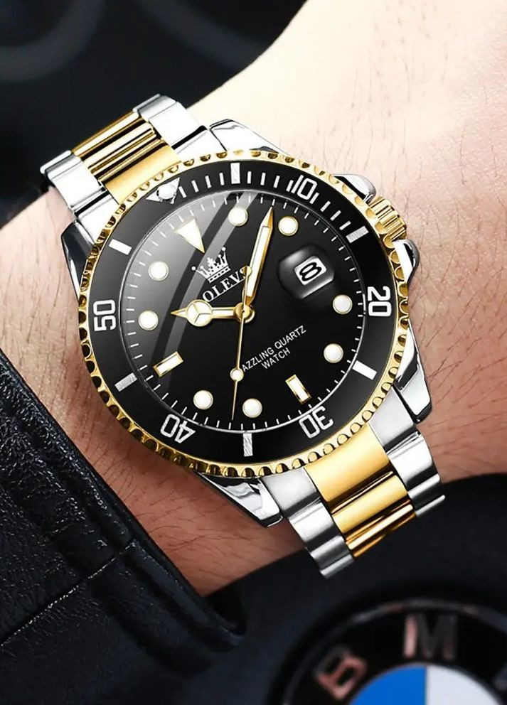 Стильные мужские часы 5885 Black Accents водозащита кварцевый механизм индикация даты Olevs (354820477)